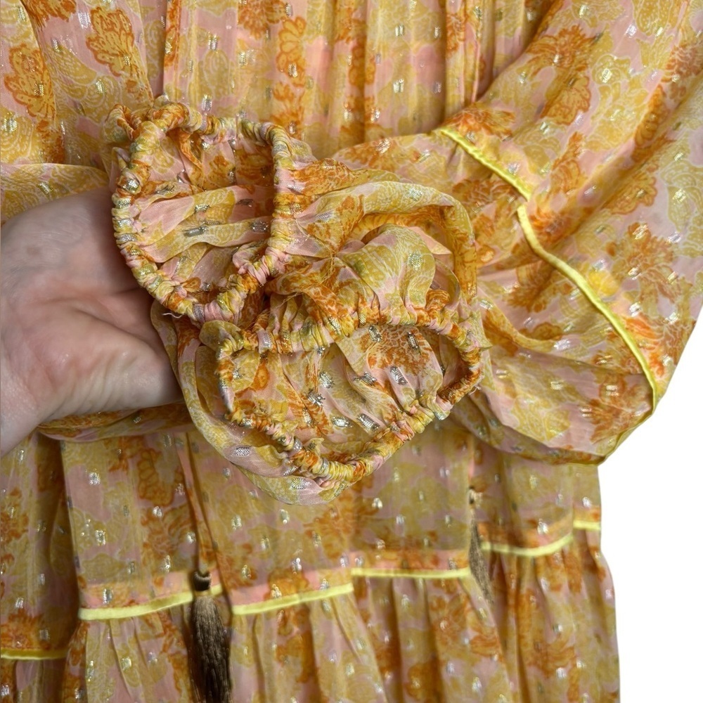 Free People Sheer Flowy Yellow Paste Ruffle Tiered Mini Dress Small *no slip - Picture 4 of 10